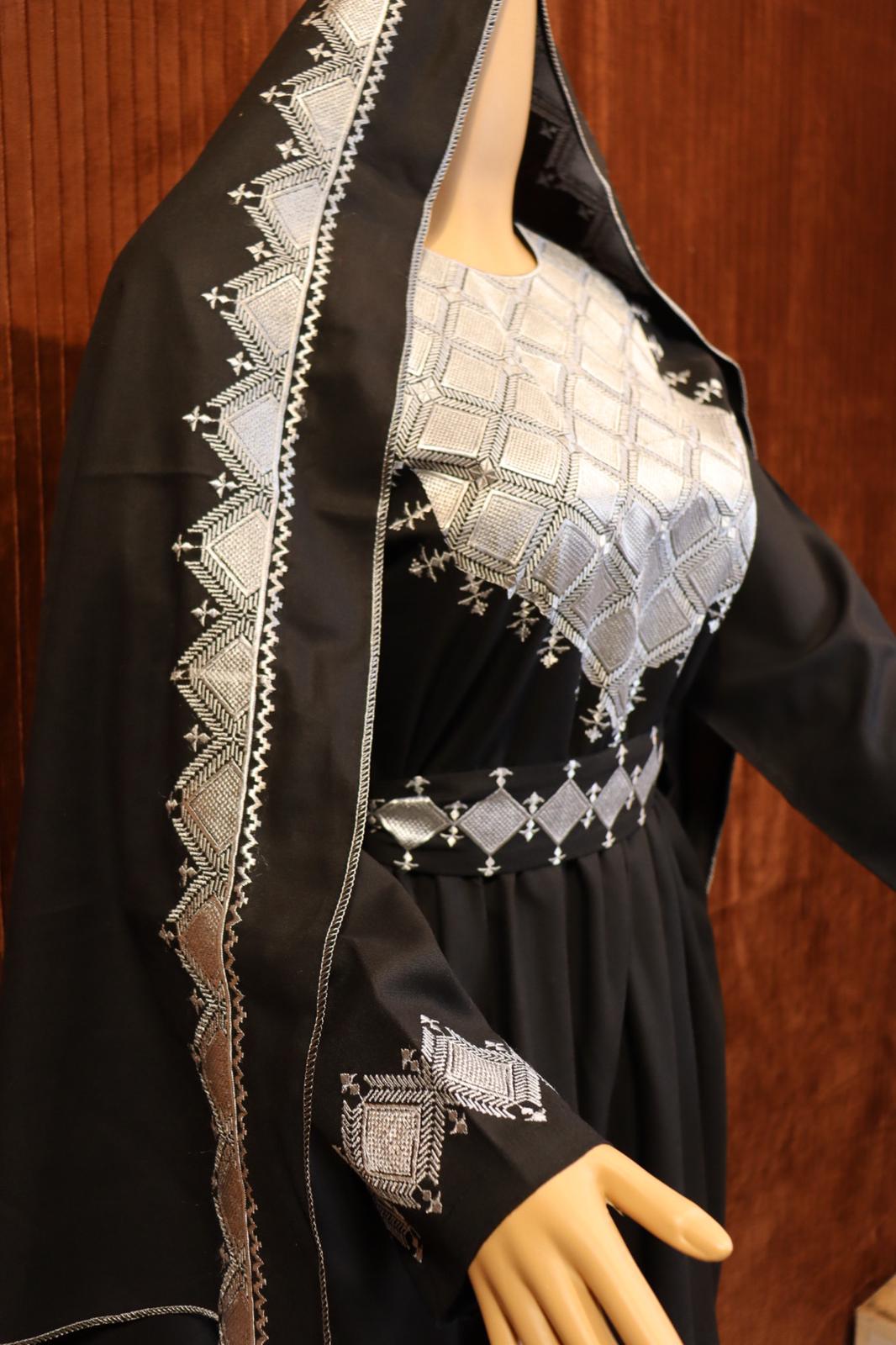 Afghani Hazaragi Dress with White Gull Duzi and Black Color Cotton