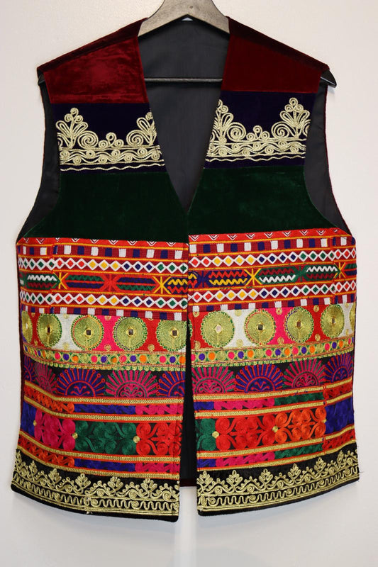 Afghan Traditional Men's Vest Hand-made and Gull Duzi with Multi Color