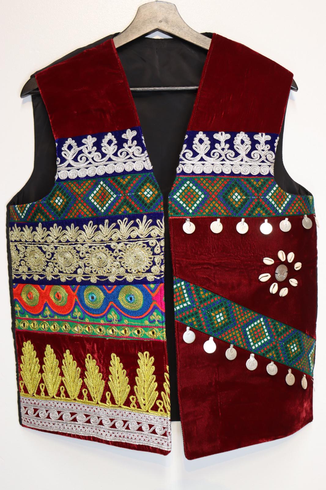 Afghan Traditional Men's Vest Hand-made and Gull Duzi with Multi Color