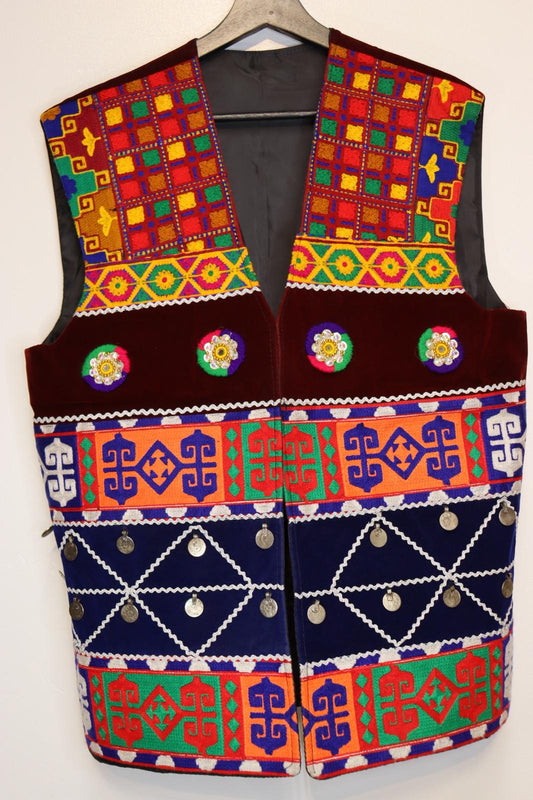 Afghan Traditional Men's Vest Hand-made and Gull Duzi with Multi Color