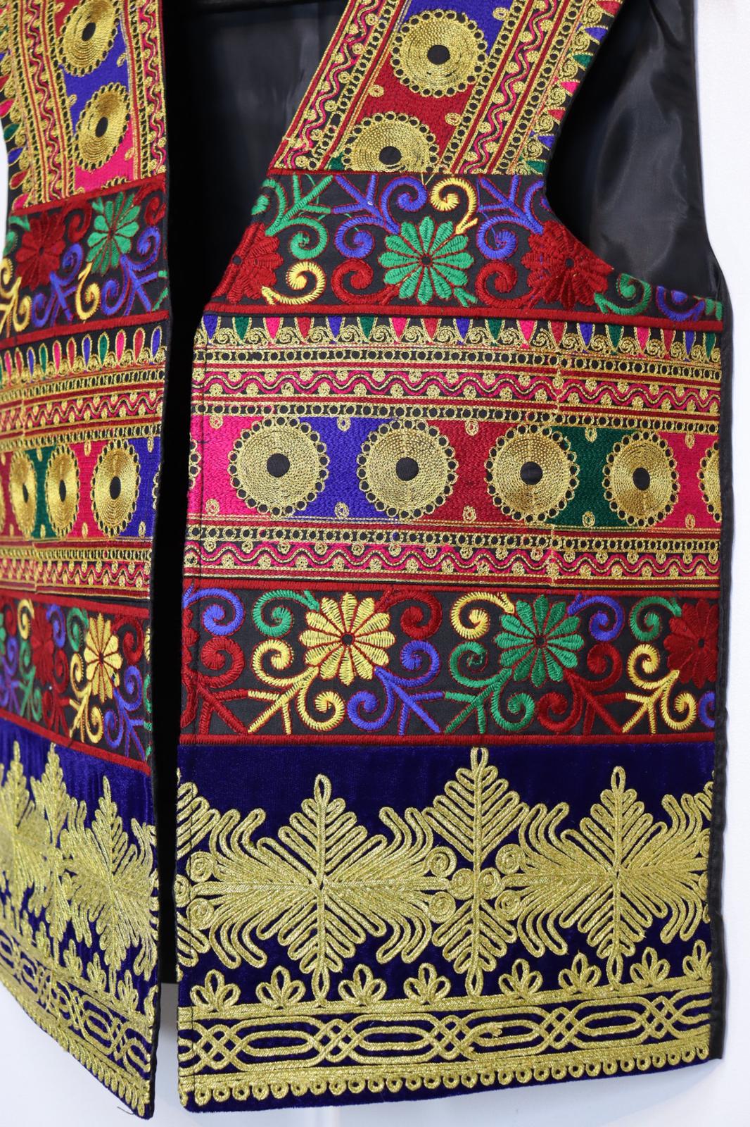 Afghan Traditional Men's Vest Hand-made and Gull Duzi with Multi Color