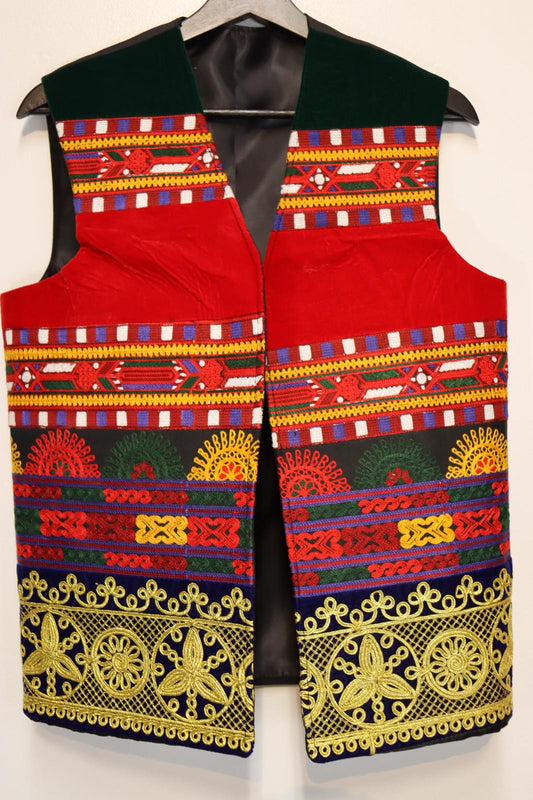 Afghan Traditional Men's Vest Hand-made and Gull Duzi with Multi Color