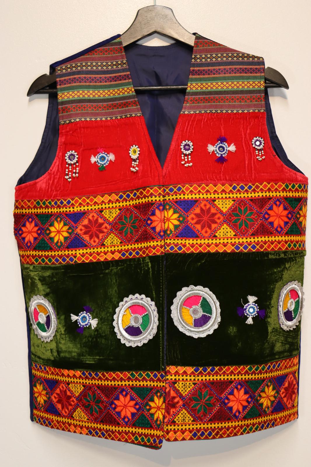 Afghan Traditional Men's Vest Hand-made and Gull Duzi with Multi Color