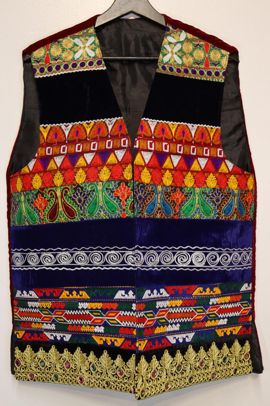 Afghan Traditional Men's Vest Hand-made and Gull Duzi with Multi Color