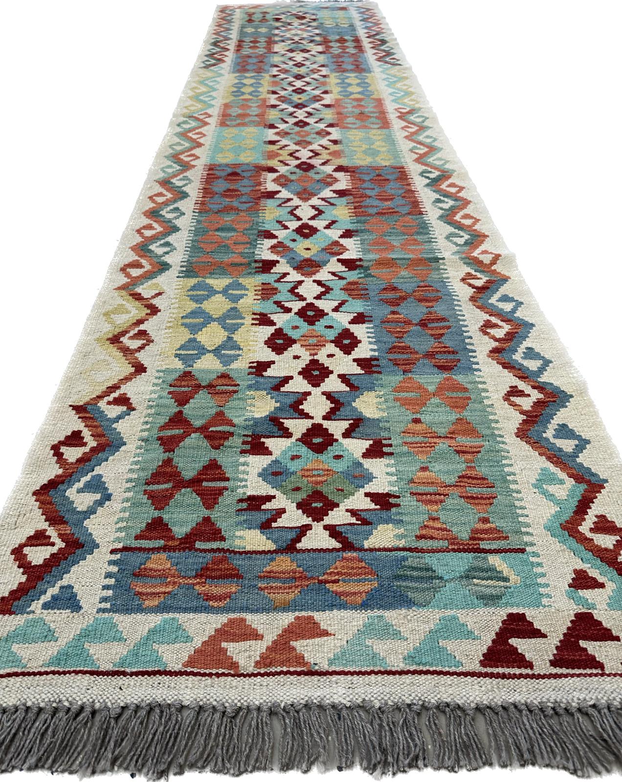 10' x 2'4.5'' Runner Afghan Kilim Handmade Rug