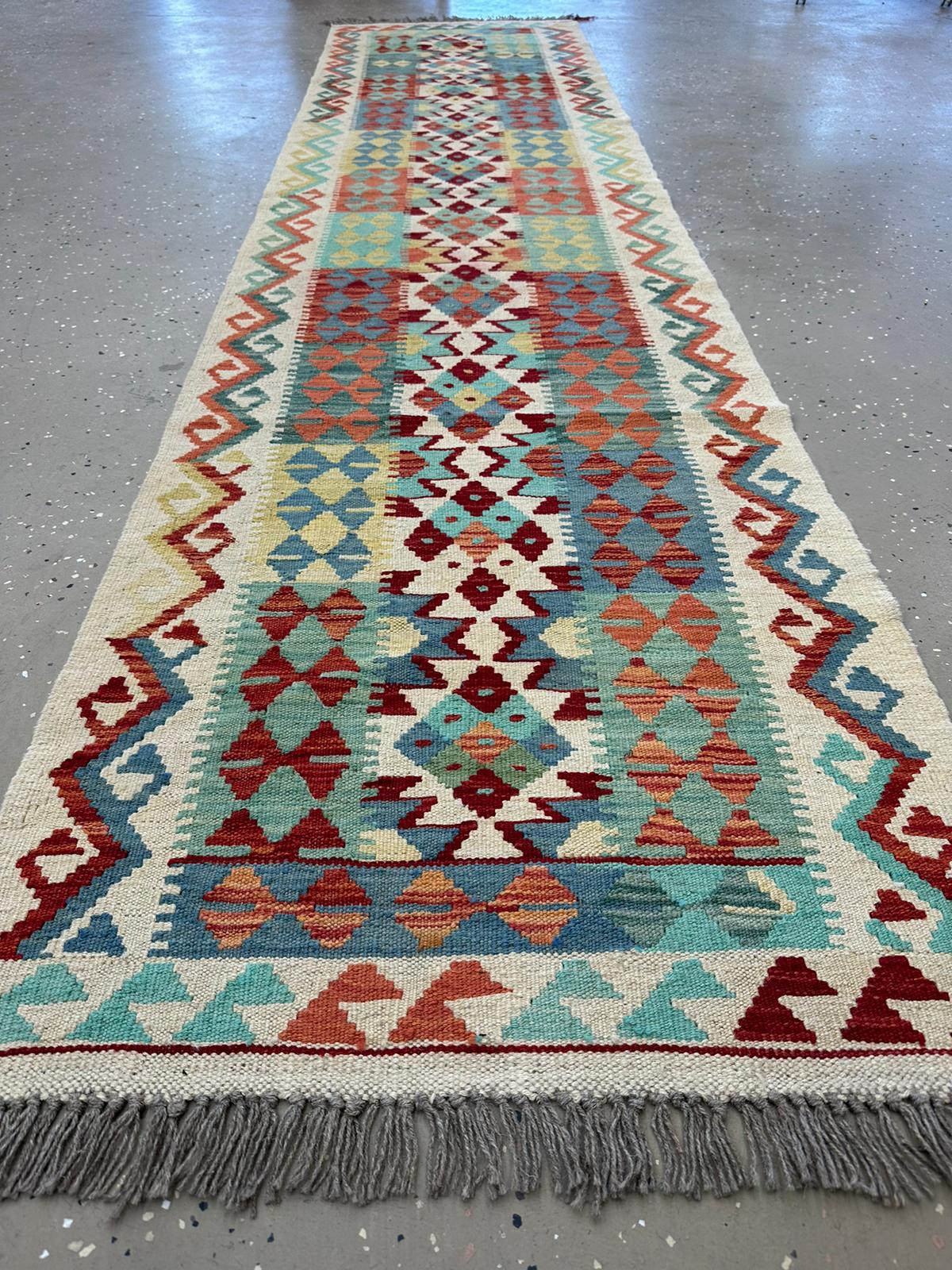 10' x 2'4.5'' Runner Afghan Kilim Handmade Rug