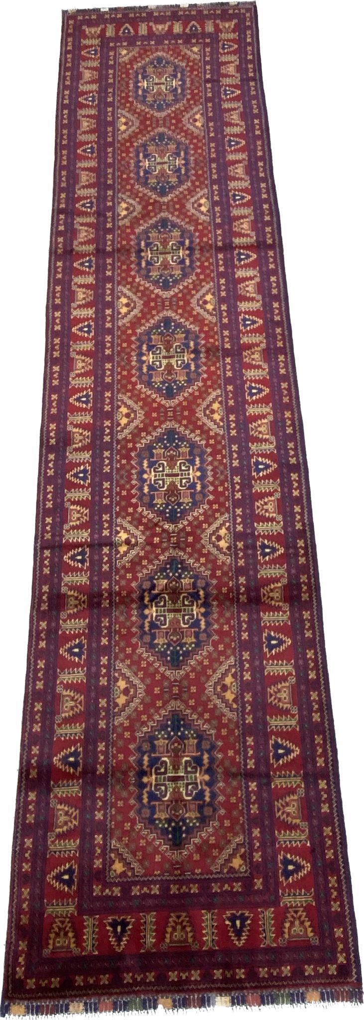 13'3'' x 2'11'' Fine Afghan Runner Handmade Wool Rug