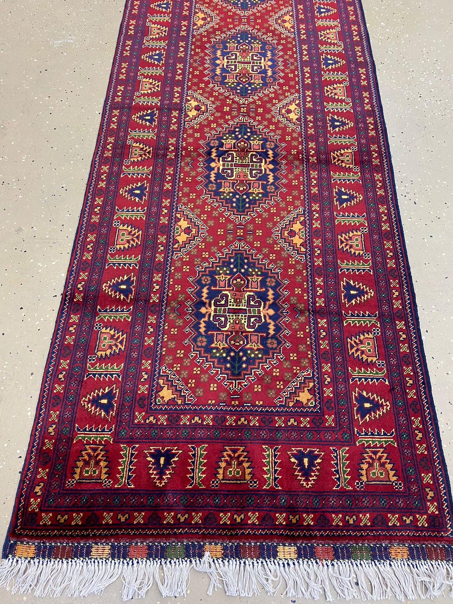 13'3'' x 2'11'' Fine Afghan Runner Handmade Wool Rug