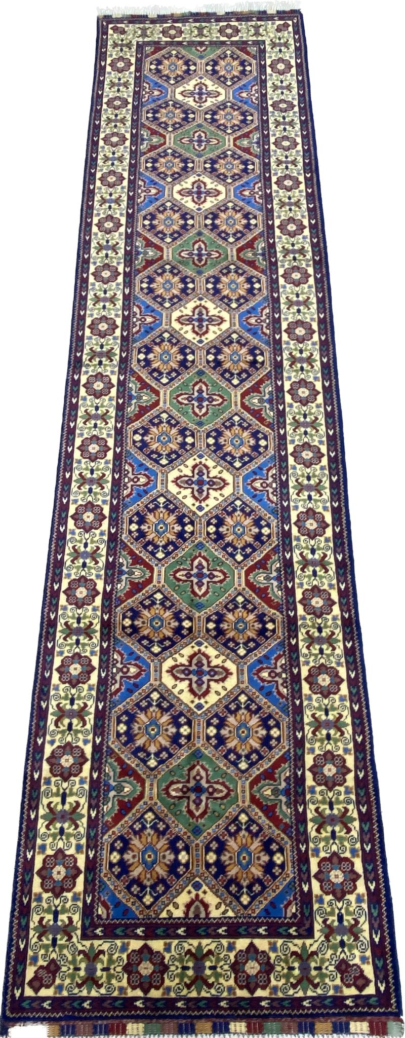 12'9'' x 3'1'' Fine Afghan Runner Handmade Wool Rug