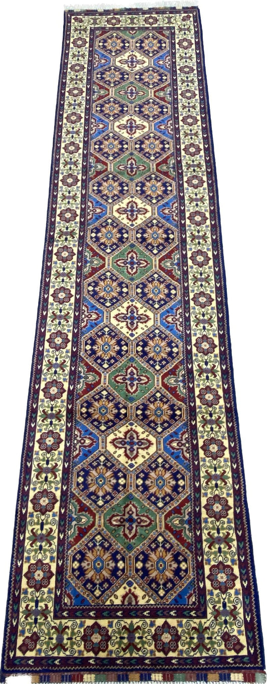 12'9'' x 3'1'' Fine Afghan Runner Handmade Wool Rug