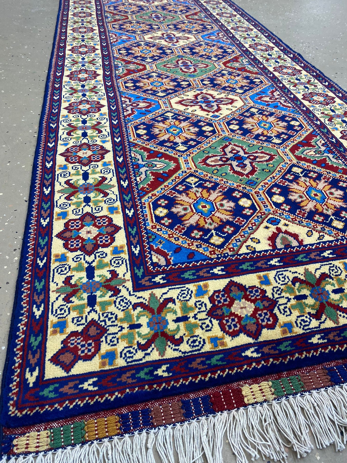 12'9'' x 3'1'' Fine Afghan Runner Handmade Wool Rug