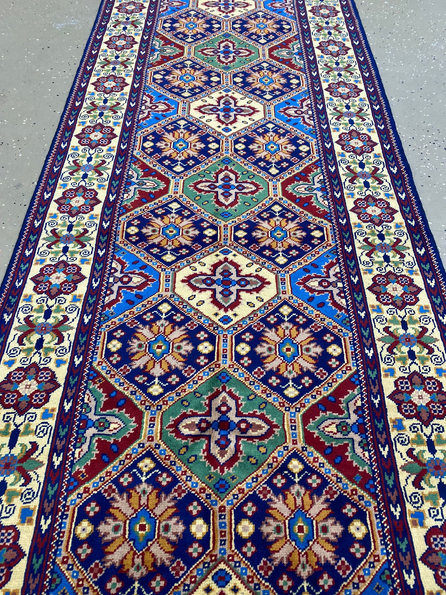 12'9'' x 3'1'' Fine Afghan Runner Handmade Wool Rug