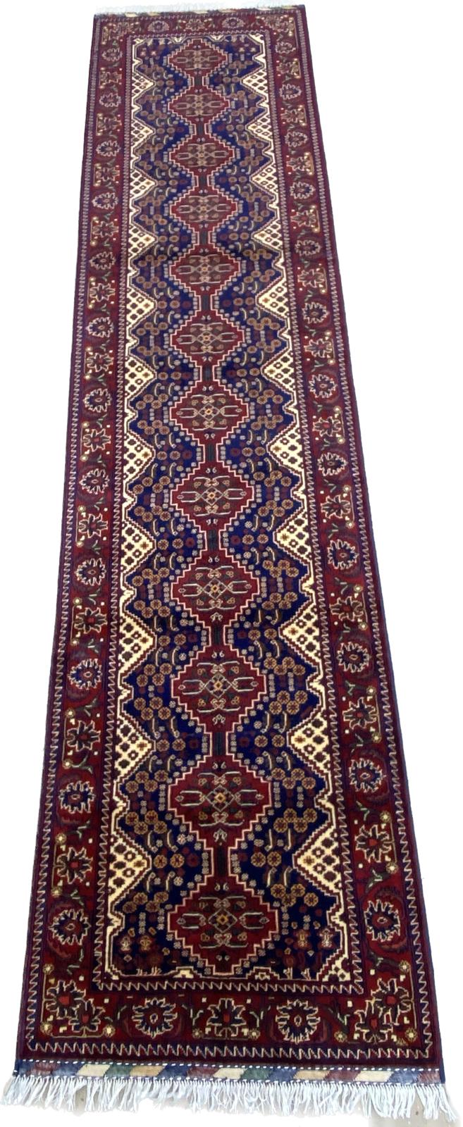 13.5' x 3.5' Fine Afghan Runner Handmade Wool Rug