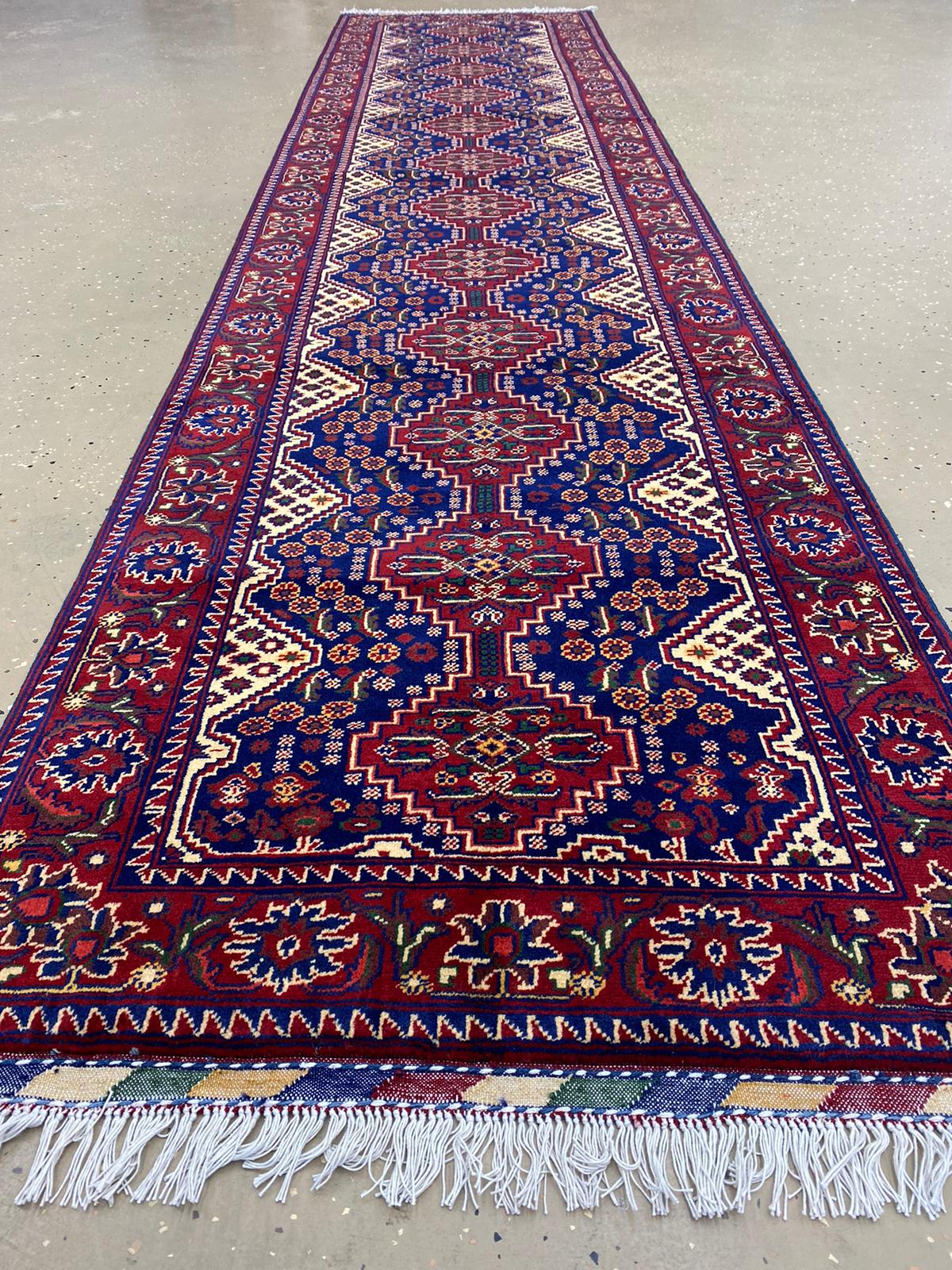 13.5' x 3.5' Fine Afghan Runner Handmade Wool Rug