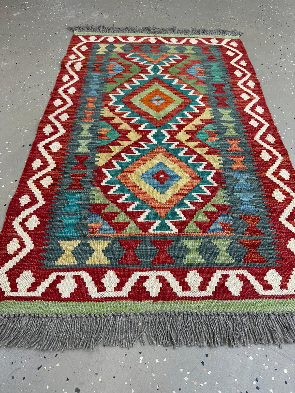 3'9.5'' x 2'10'' Afghan Kilim Handmade Rug