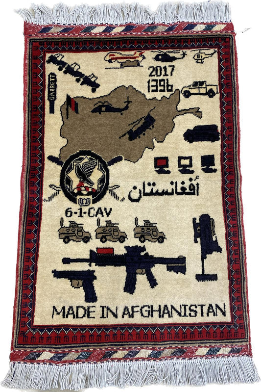 2'11'' x 1'11'' Afghanistan Map Handmade Rug