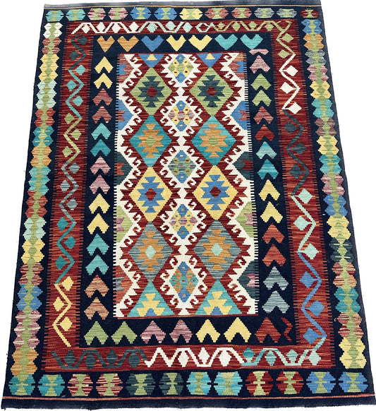 6'8.5'' x 5'1'' Afghan Kilim Handmade Rug